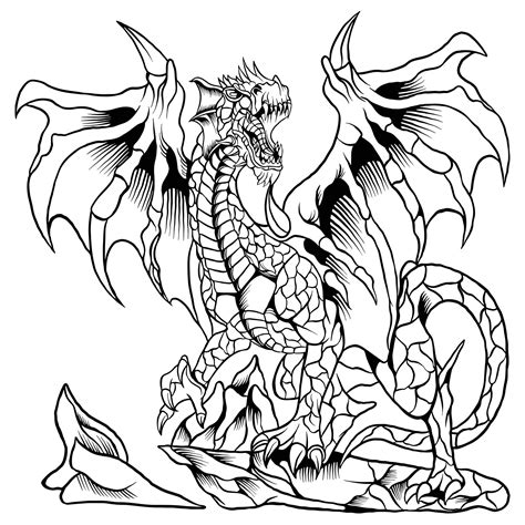 black and white dragon clipart|detailed dragon black and white.